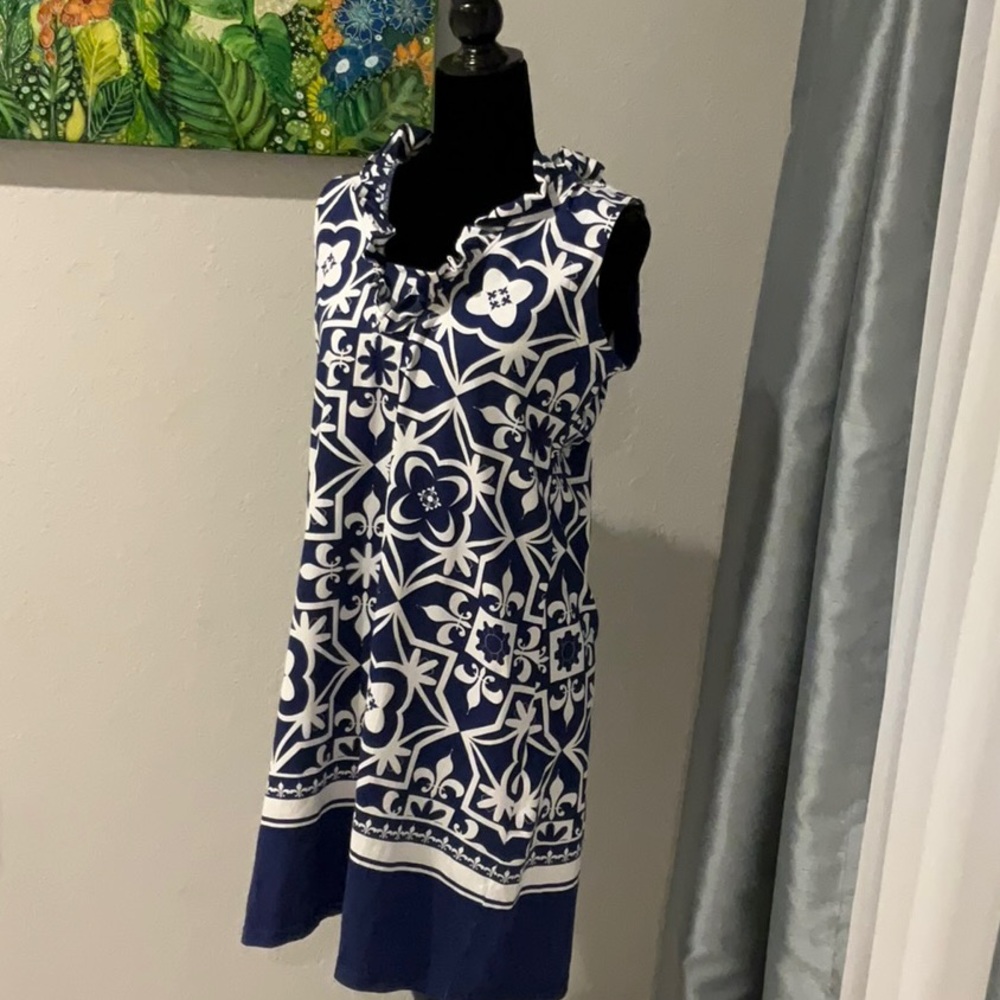 Navy and White Floral Midi Dress